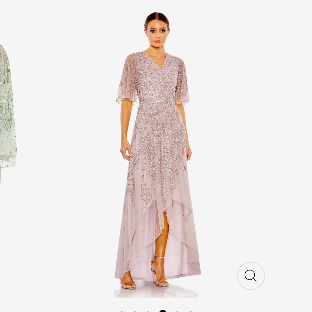 NWT Mac Duggal V Neck beaded chiffon high low dress
